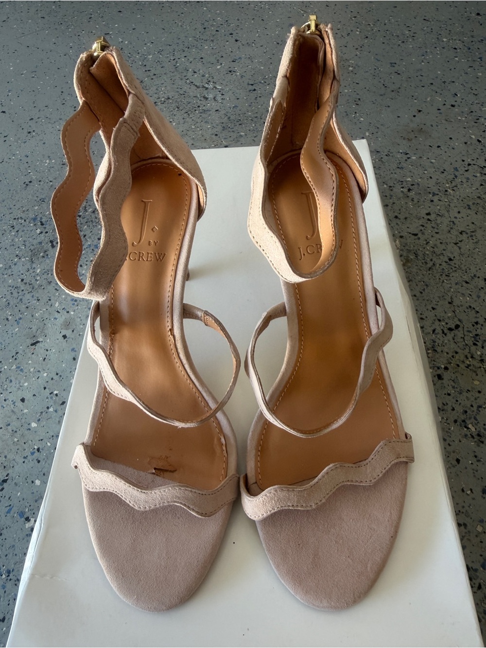 J by J.Crew Suede Scalloped Strappy Heels Nude Blush Size 6.5